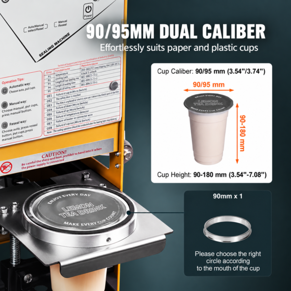 Máquina selladora de vasos automática, 300-500 tazas/h, 90/95 mm de diámetro con panel de control — foto 3